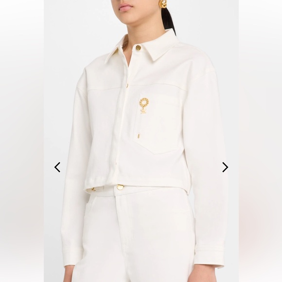 NWT $348 Kobi Halperin Teagan Denim White Jacket Size S Cropped Brooch - Picture 5 of 13